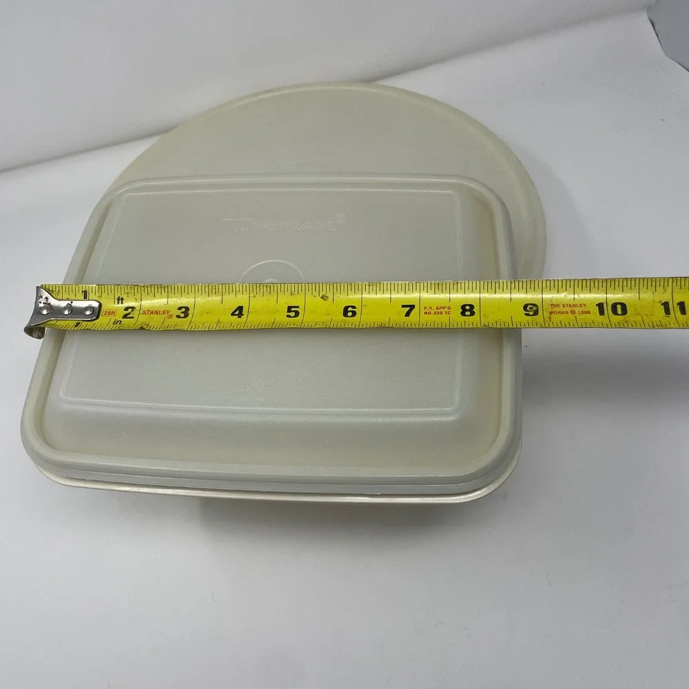 Vintage Tupperware Almond Cream Storage Set Rectangular Container & Round Seal
